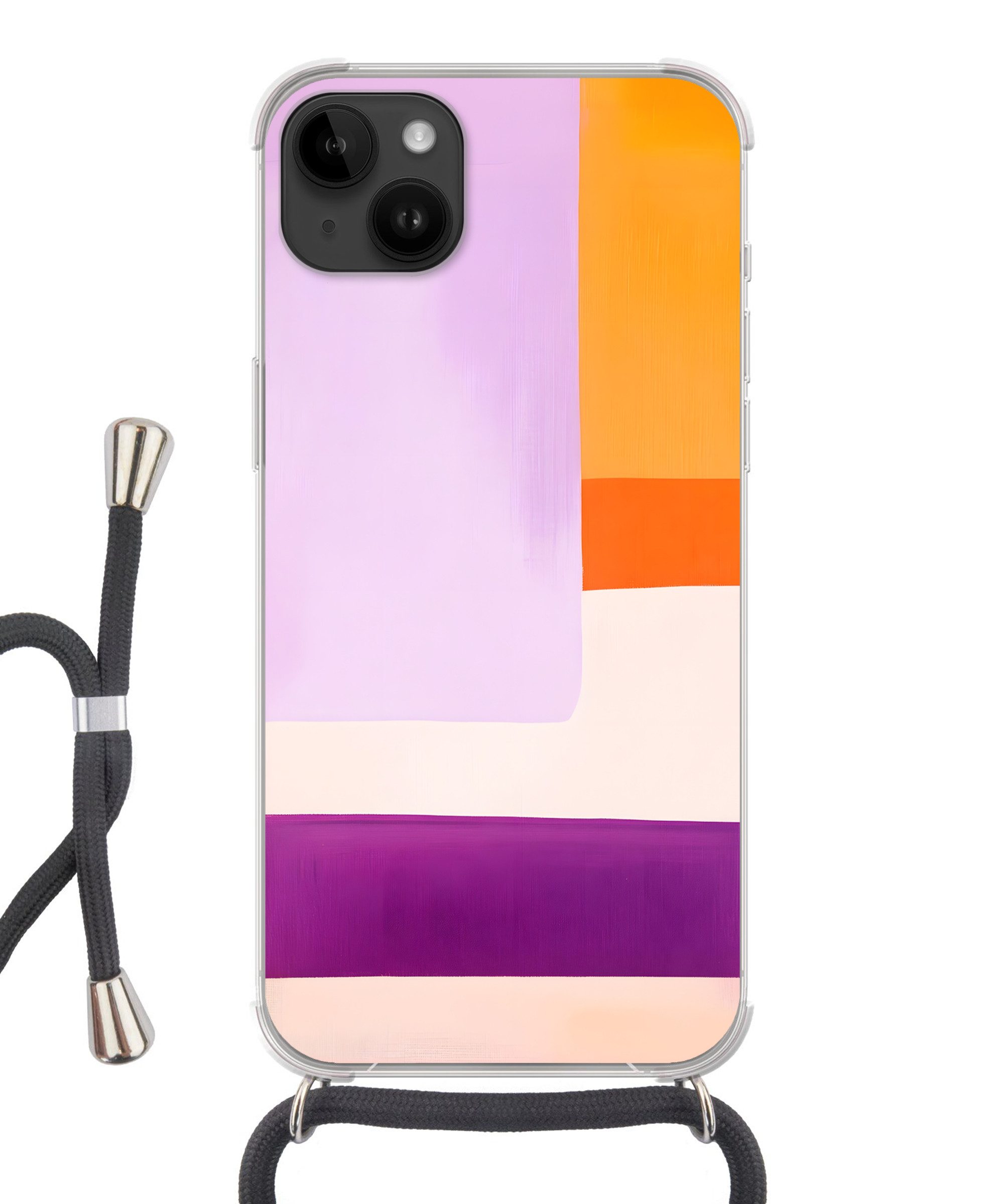 MuchoWow Handyhülle für Apple iPhone 14 Max Flugzeuge - Abstrakt - Rechteckig - Orange, Tragbare Handyhüllen mit Kette zum umhängen, Handykette Handyband