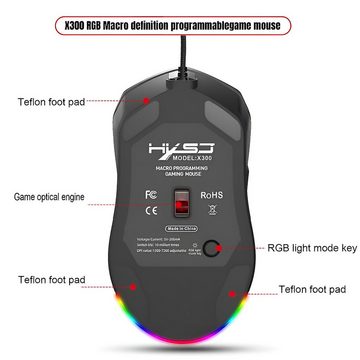 S&T Design RGB Gaming Maus Kabelgebunden Leise Weiß Schwarz USB Gaming-Maus (kabelgebunden, 6 Tasten / Ohne Treiber / DPI Einstellbar / PC Laptop Windows MacOS)