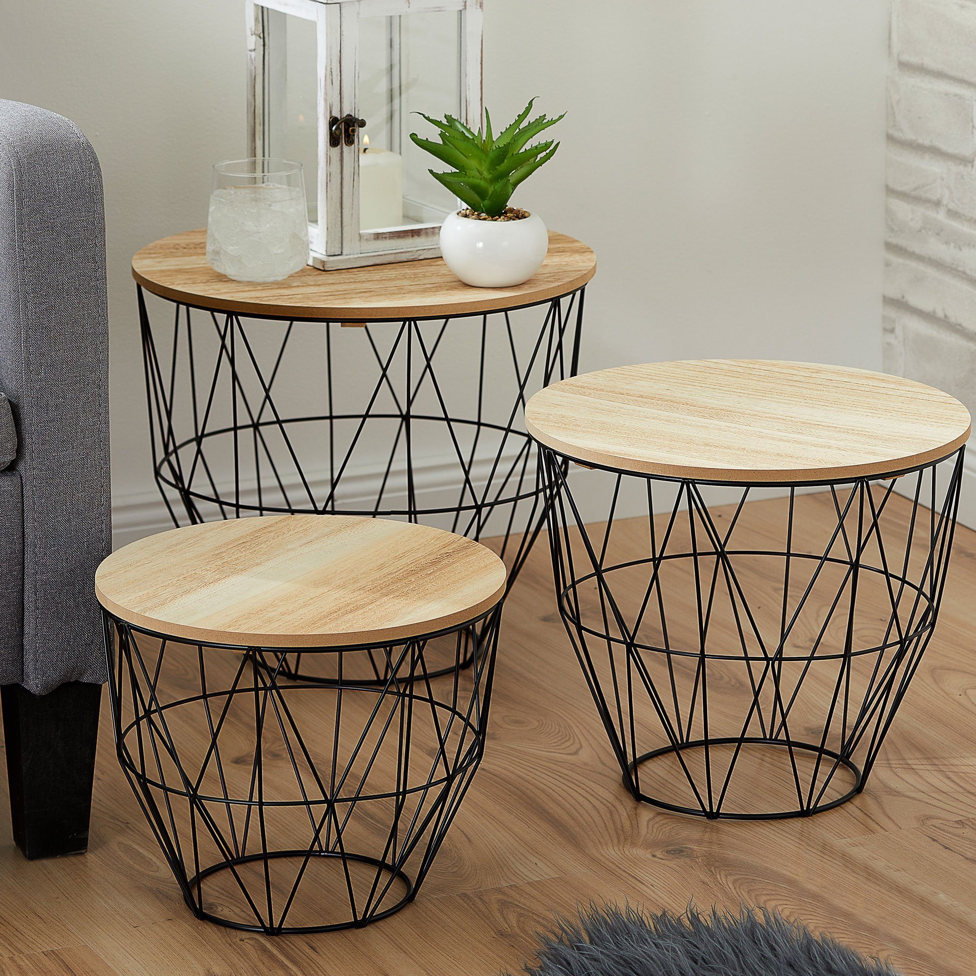 CEPEWA Couchtisch Beistelltisch 3er Set Couchtisch Metall Holz