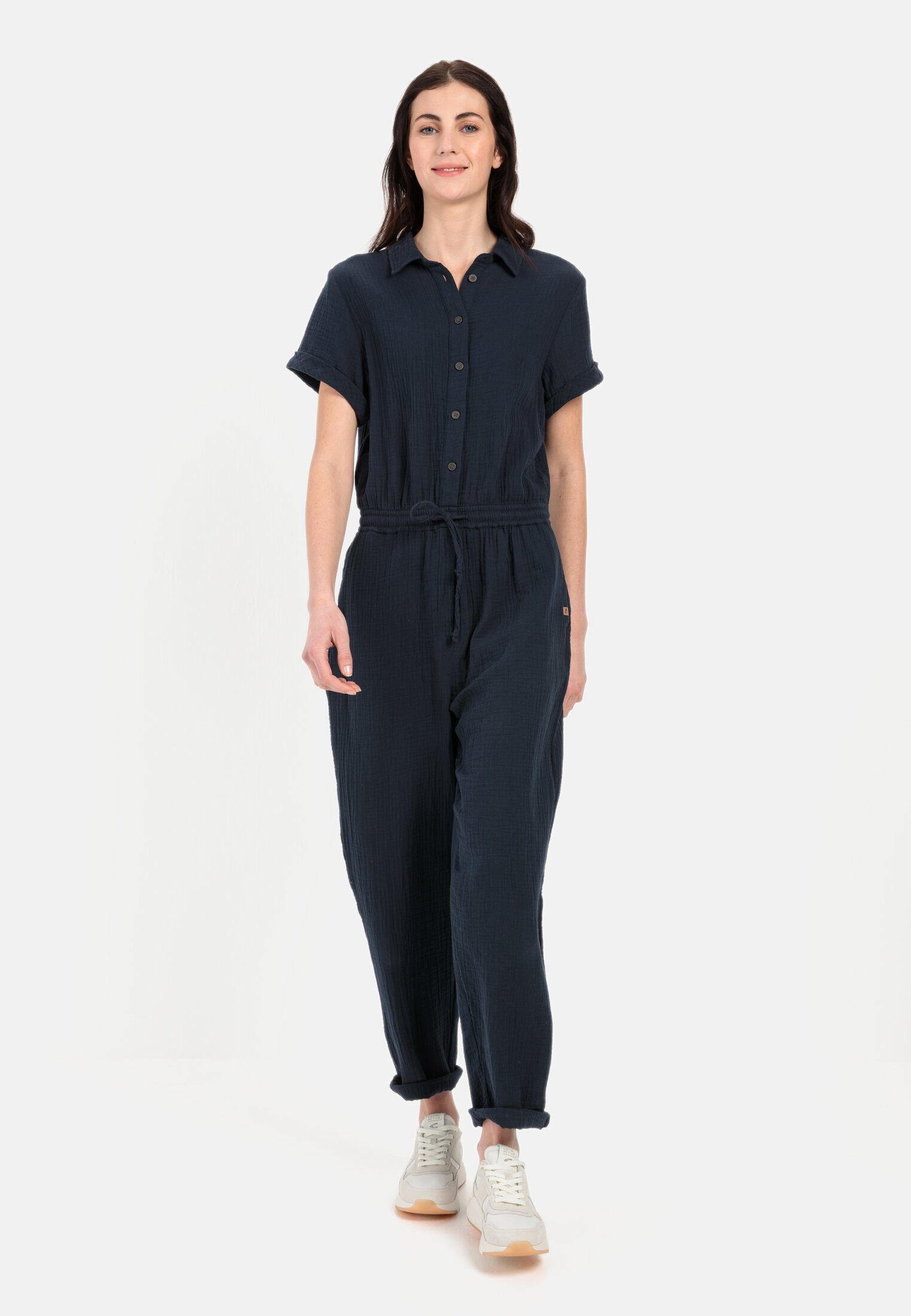 camel active Jumpsuit aus sommerlichem Musselin Kurzarm Kentkragen
