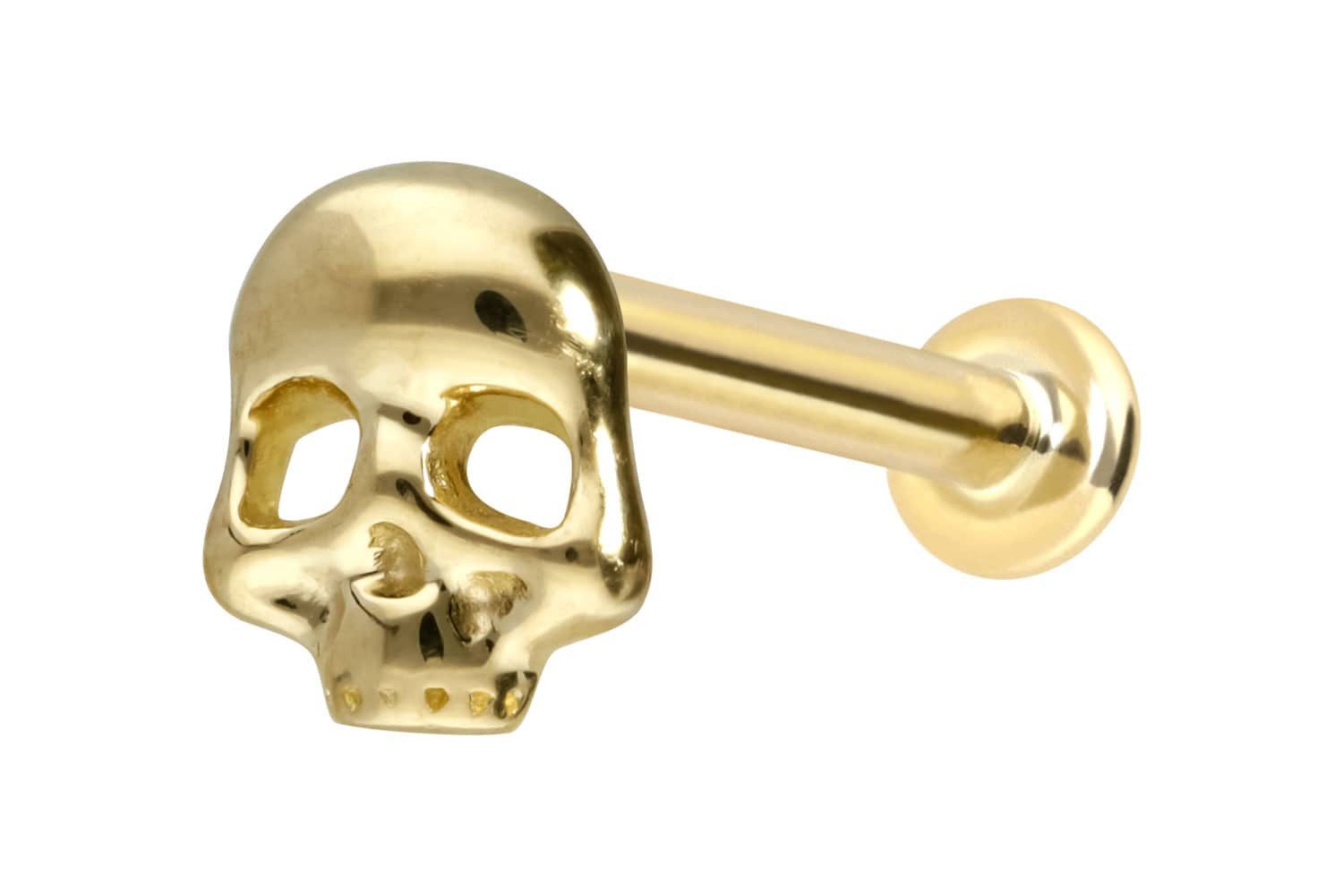 PIERCINGLINE Piercing-Set 14 Karat Gold Labret mit Innengewinde TOTENKOPF (Labrets, 1-tlg)