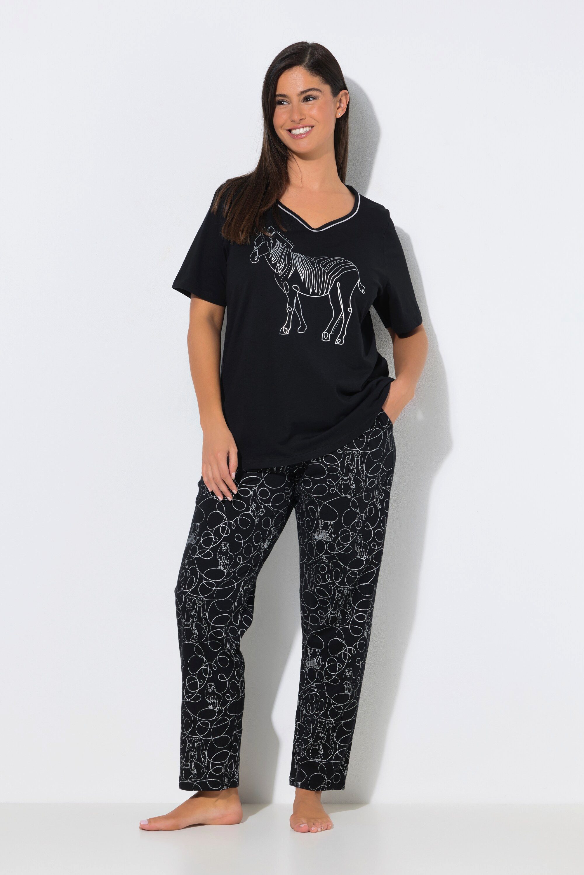 Ulla Popken Pyjama Pyjama Zebra Herzausschnitt Halbarm