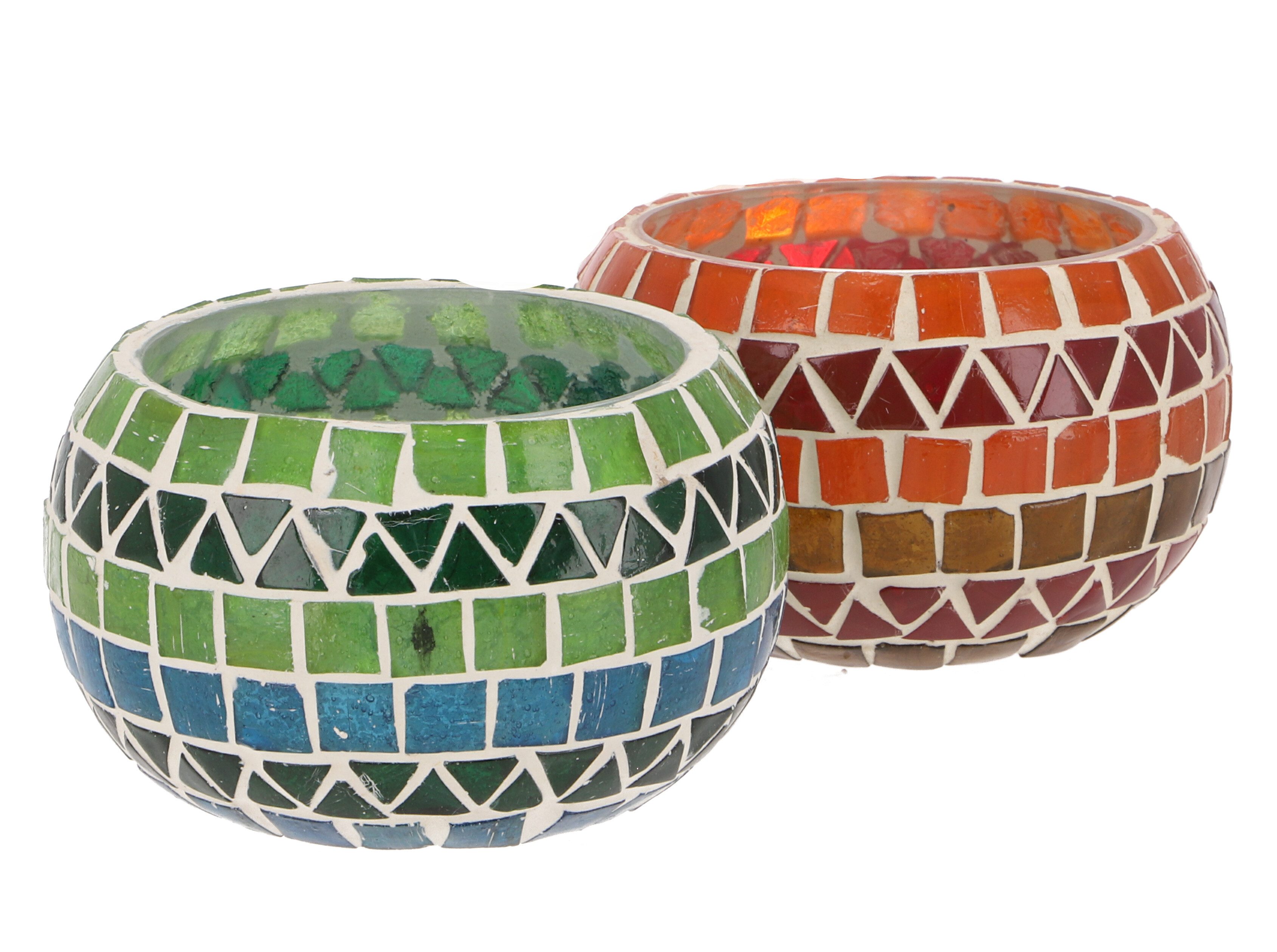 Guru-Shop Windlicht 2 handgearbeitete Glas Mosaik Windlichter,..