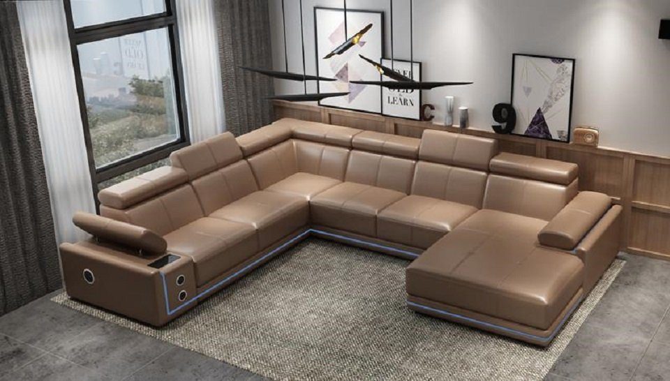 JVmoebel Beleuchtet Couch Braun Led Wohnlandschaft Linie Ecksofa Moderne Eck Ecksofa,