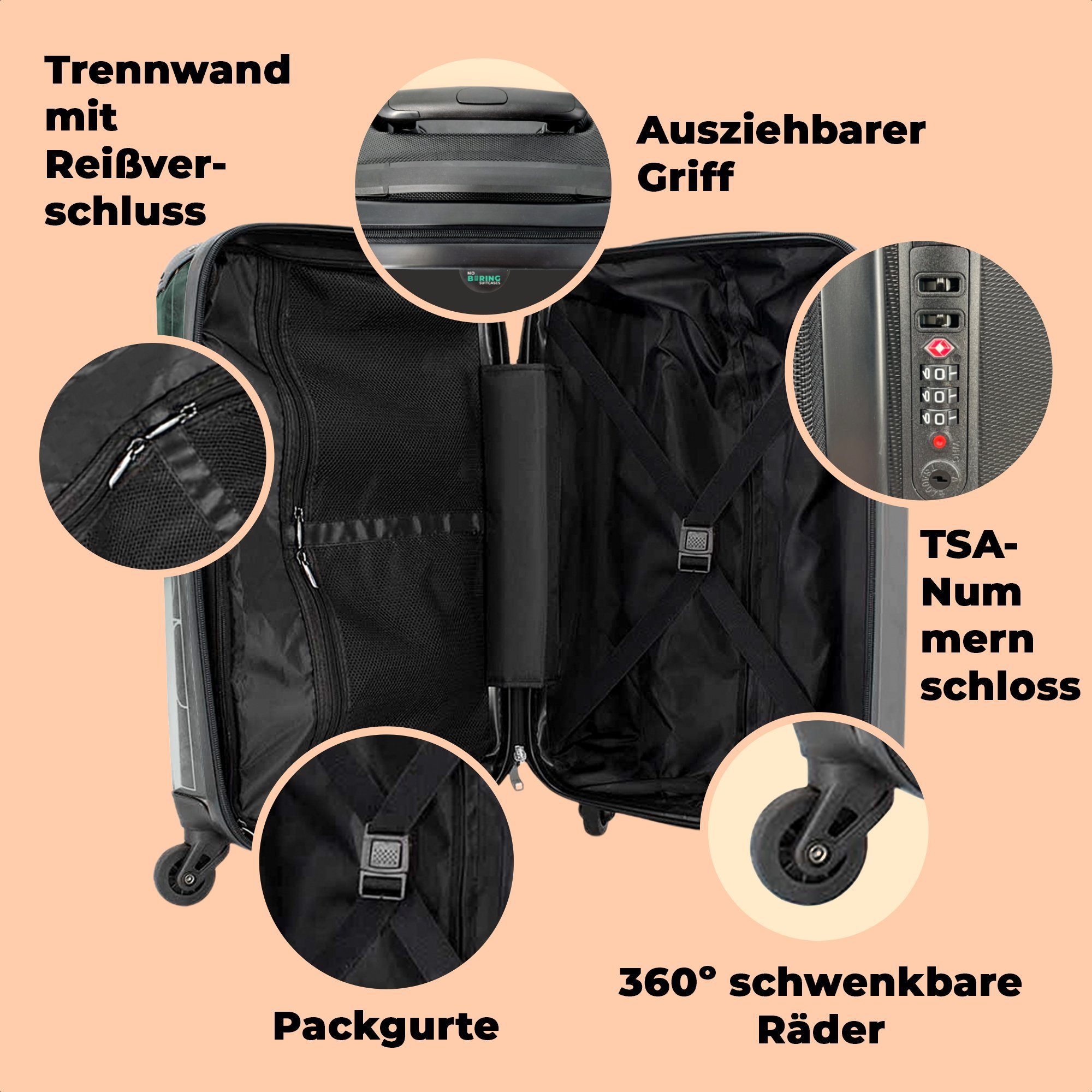 mit Cabin Blätter 4 - Handgepäckkoffer Trolley 55x35x20cm NoBoringSuitcases.com© Rollkoffer Reisekoffer Kleine Stilleben, Natur Rollen, - - Rollen - Grün Handgepäck 4