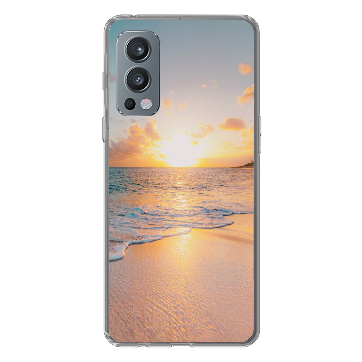 MuchoWow Handyhülle für OnePlus Nord 2 5G Sonnenuntergang - Strand - Meer - Sommer - Blau, Phone Case, Silikon, Schutzhülle Dünn