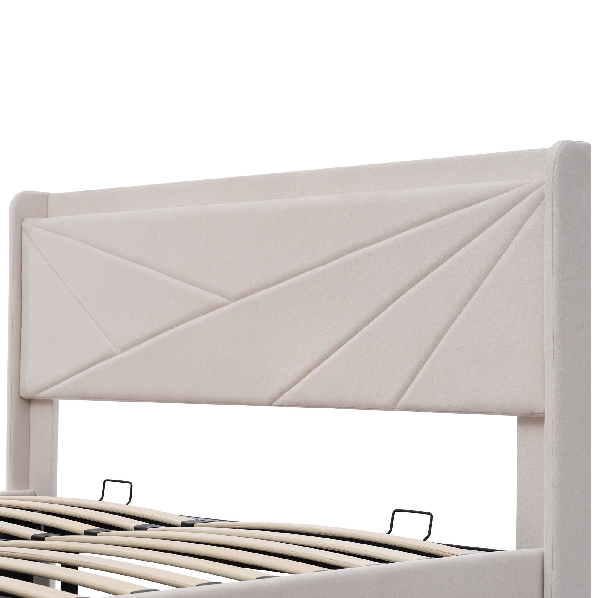 Polsterbett (Funktionsbett mit Lattenrost und Matratze), Stauraumbett 140x200cm mit USB Typ C Ladefunktion Kopfteil, Leinen