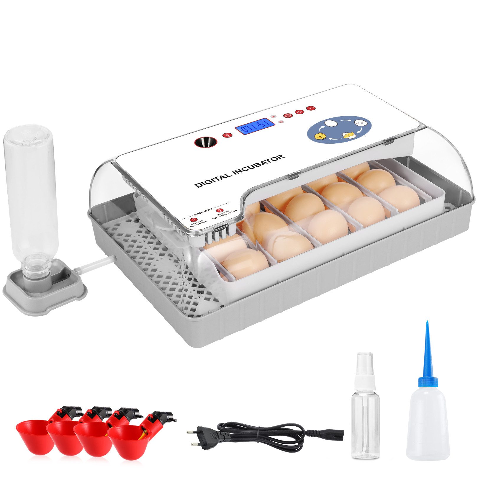 LUCKZON Reptilieninkubator 20 Eier Vollautomatisch Digitaler Eier Inkubator mit LED Ei Light, Temperaturkontrolle ideal für Geflügeleier Brutkasten