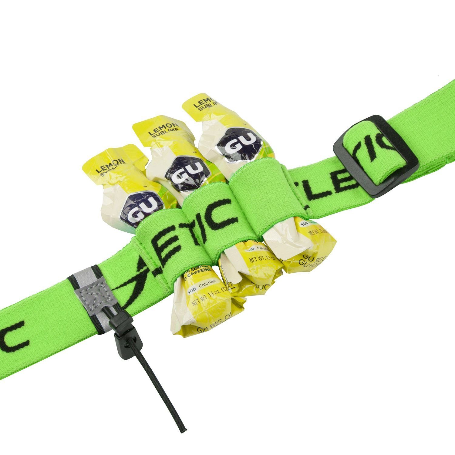 Fitletic Laufgürtel Laufgürtel "Race Gelschlaufen, Laufausrüstung für mit Grün 2" Premium Startnummer-Halterung