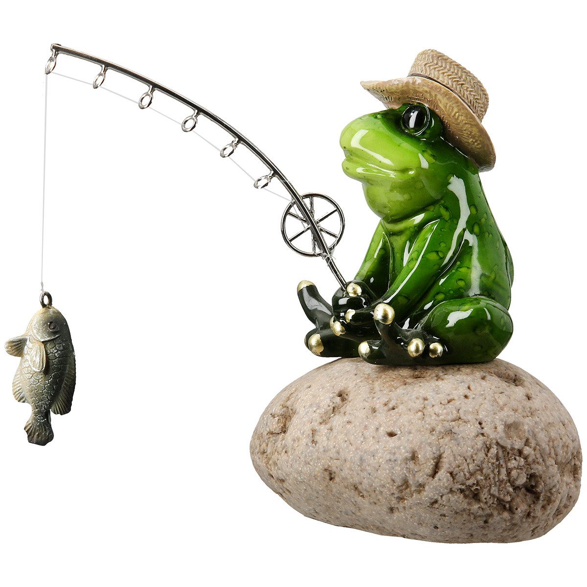 MF Comicfigur Frosch Freddy Dekofigur Angler aus Kunstharz gruen (1 St)
