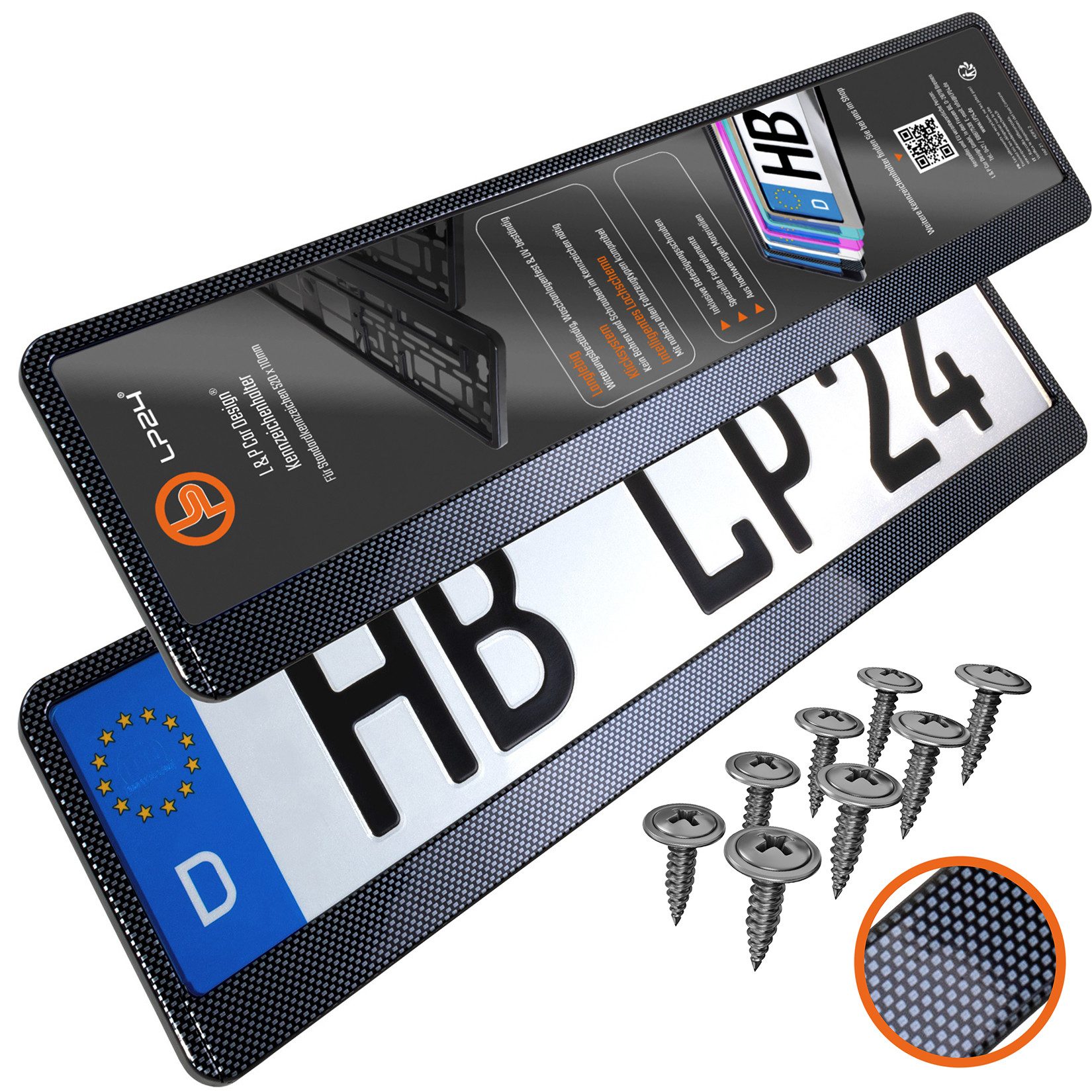 L & P Car Design Kennzeichenhalter für Auto Carbon Nummernschildhalter Kennzeichenhalterung, (2 Stück)