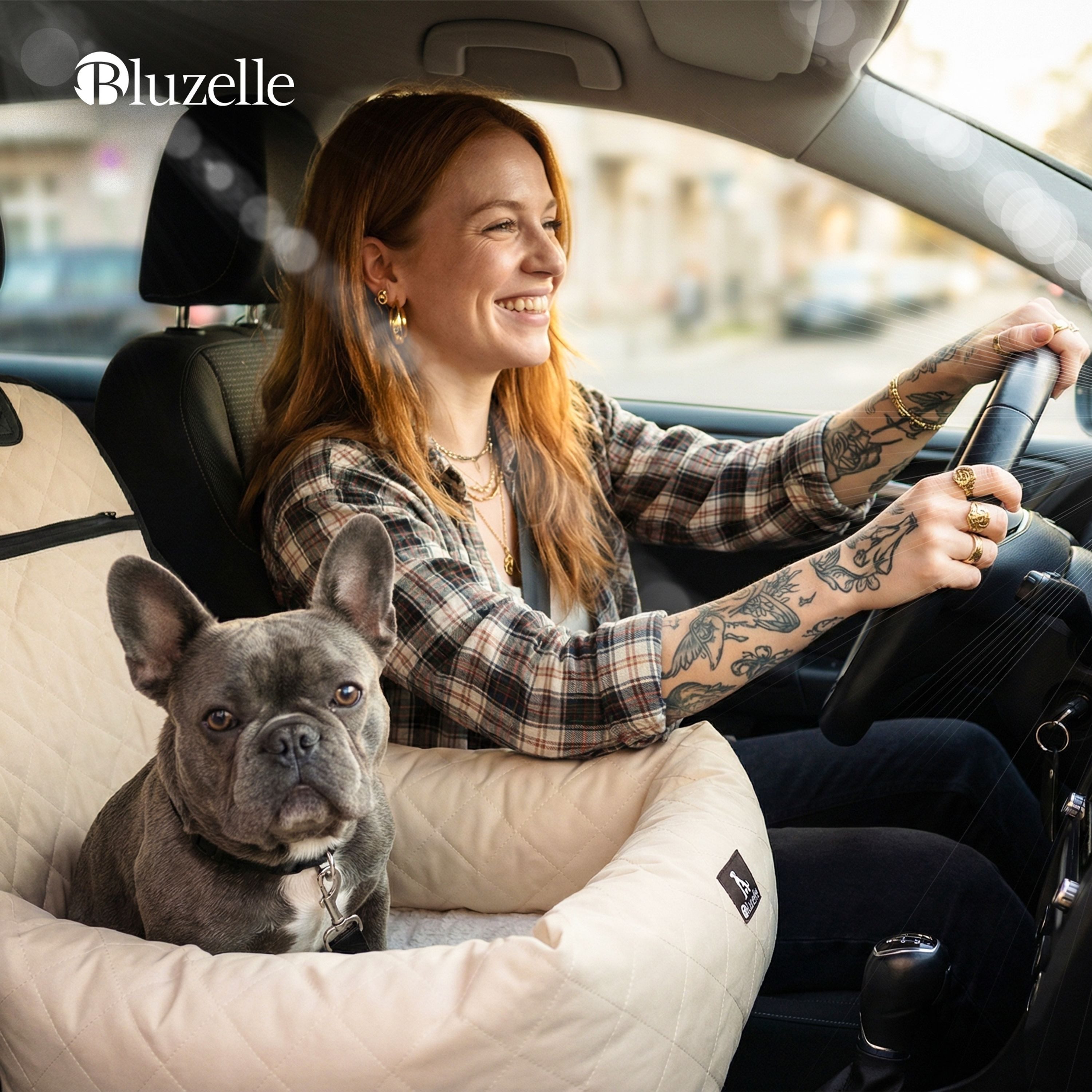 Bluzelle Hunde-Autositz Premium Hunde Autositz, 2-in-1 Hundebett, Haustier Auto Transport-Sitz, Wasserfester Oxford Stoff, Reise Hundesitz für Kleine & Mittlere Hunde / Waschbar Rutschfest