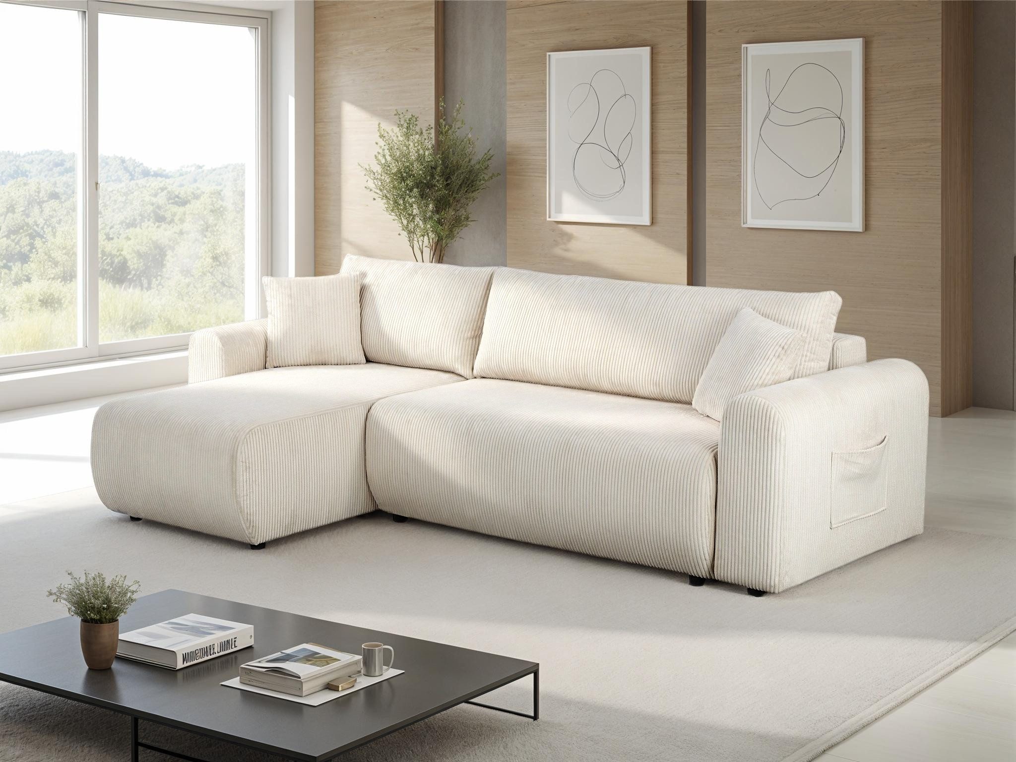 OTTO home Ecksofa JONAA, 241cm, L-Form, Schlafsofa, Boxspringfederung, Dauerschläfer, 133/200cm, Recamiere links/rechts, Bettkasten, Cord u. Struktur