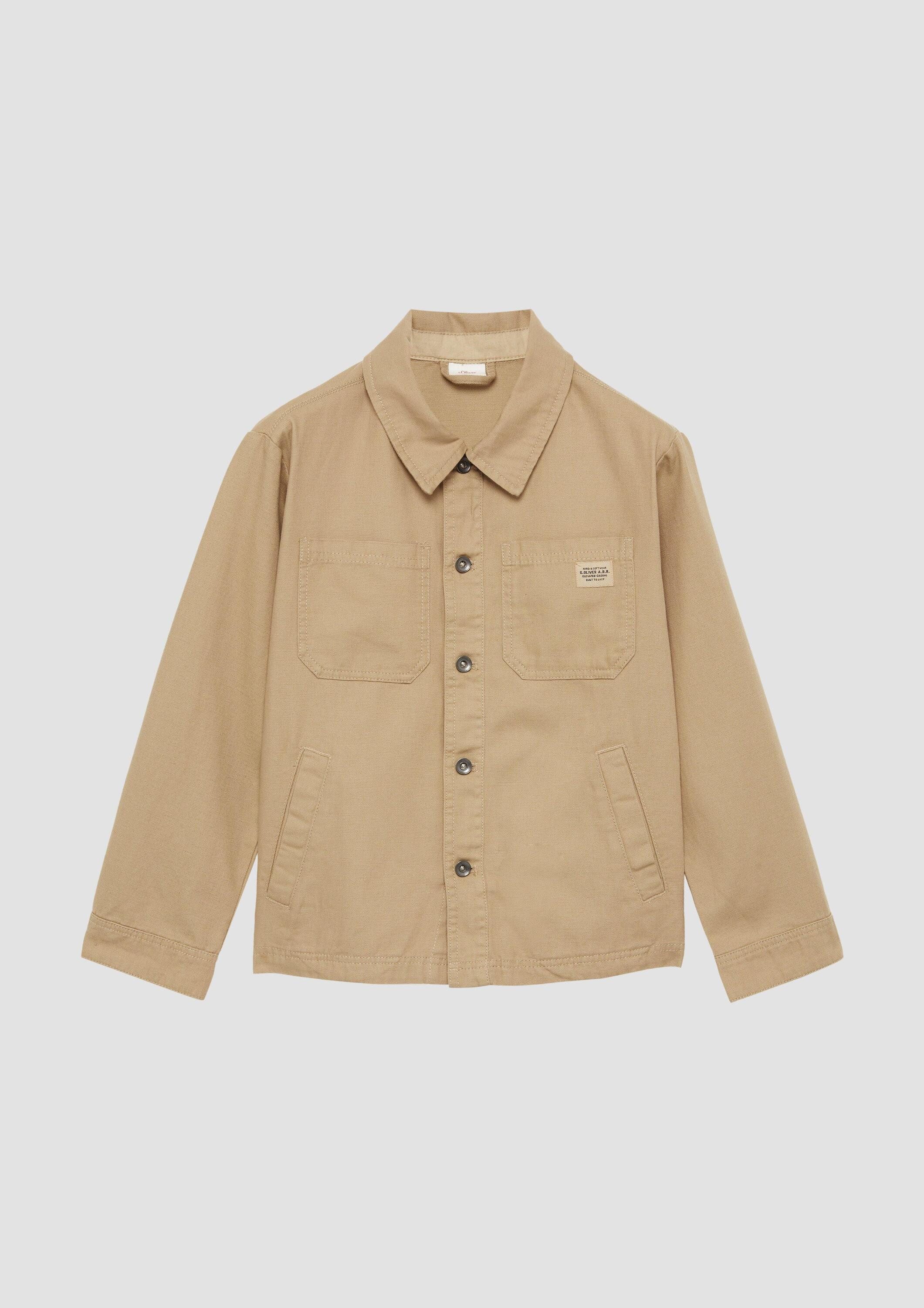 s.Oliver Hemdjacke Indoor-Jacke Overshirt aus Baumwollmix mit Label-Patch und aufgesetzten Taschen