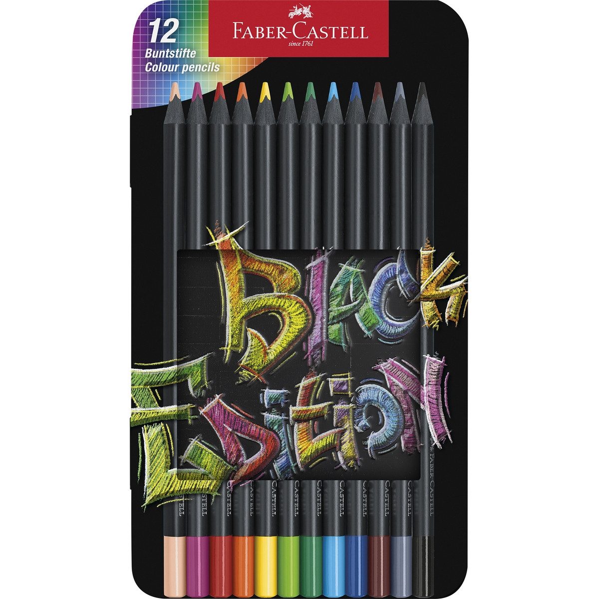 Faber-Castell Buntstift FABER-CASTELL Buntstifte Black Edition 12 Stück Metalletui