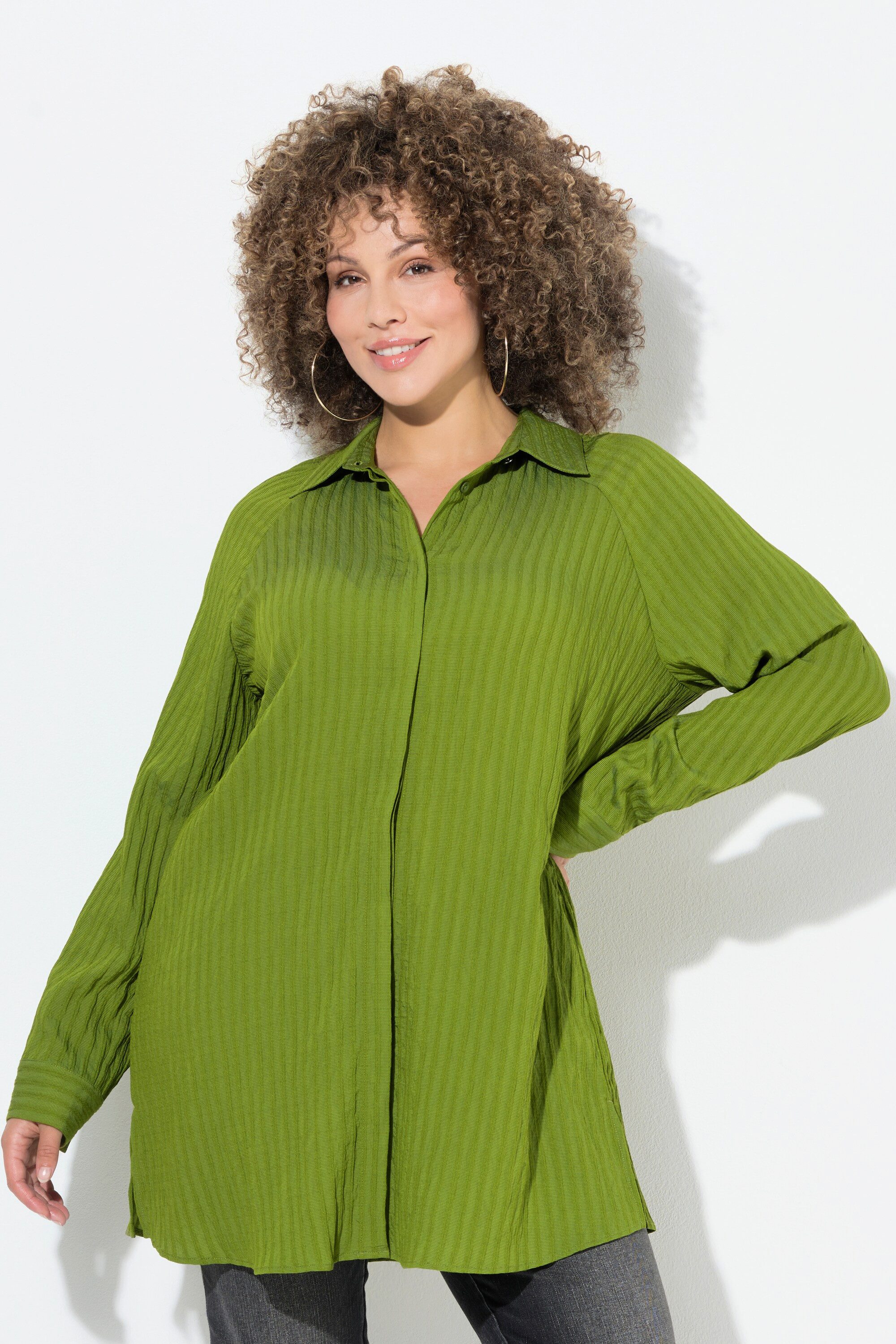 Ulla Popken Hemdbluse Bluse Streifen A-Linie Hemdkragen Langarm