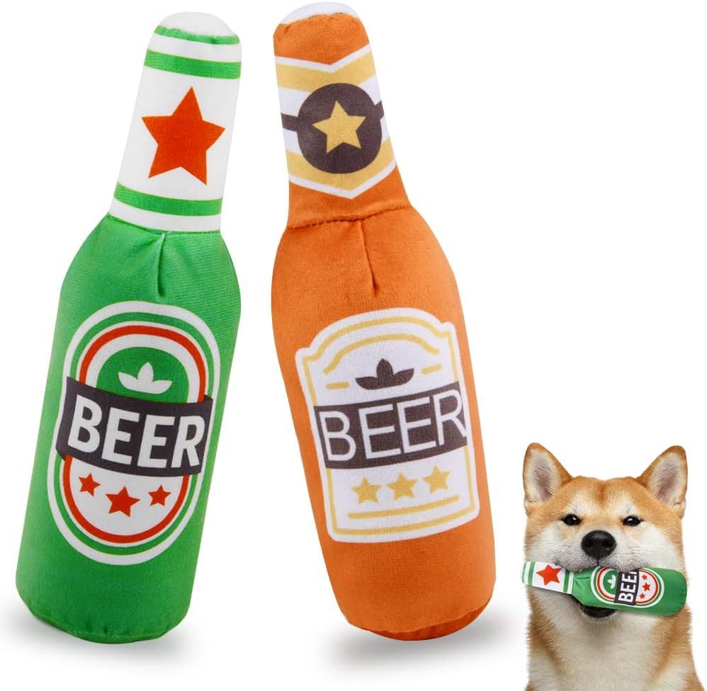 FELIXLEO Tierkuscheltier 2 Stück Quietschendes Hundespielzeug Bierflasche Plüsch, (1-tlg)