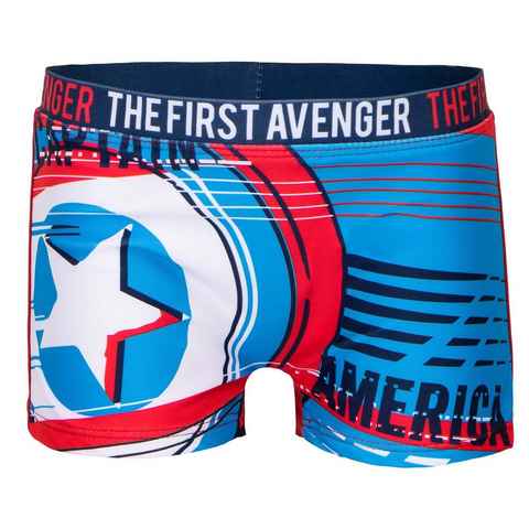 MARVEL Badehose Avengers Captain America Jungen Bademode Gr. 104 bis 140, Blau oder Rot