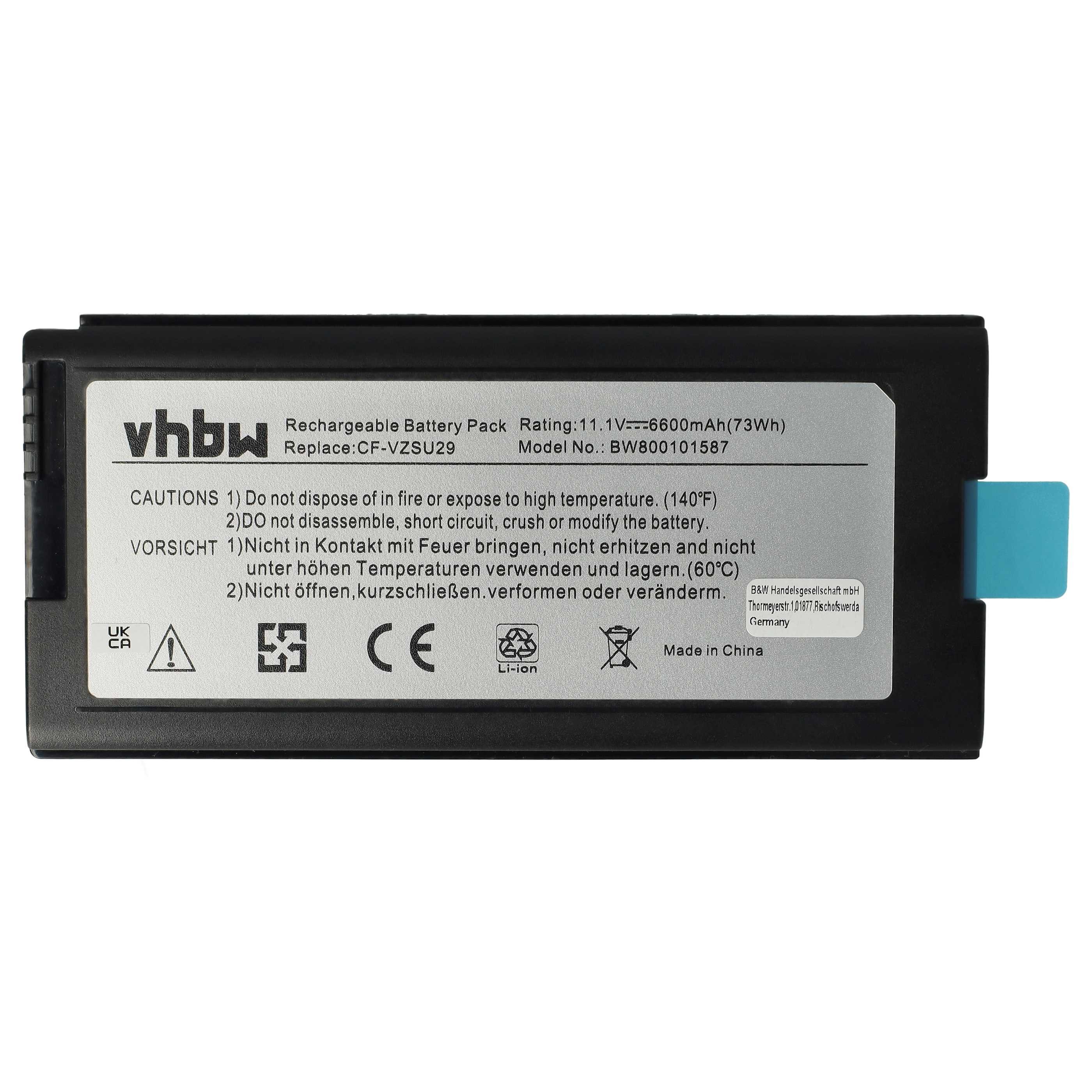 vhbw Akku Ersatz für Panasonic CF-VZSU29, CF-VZU29A für Notebook, Netbook Laptop-Akku Akku Li-Ion 6600 mAh (11,1 V, 1 St), Leistungsfähiger Austausch-Akku für Notebook, Wiederaufladbar, Jede