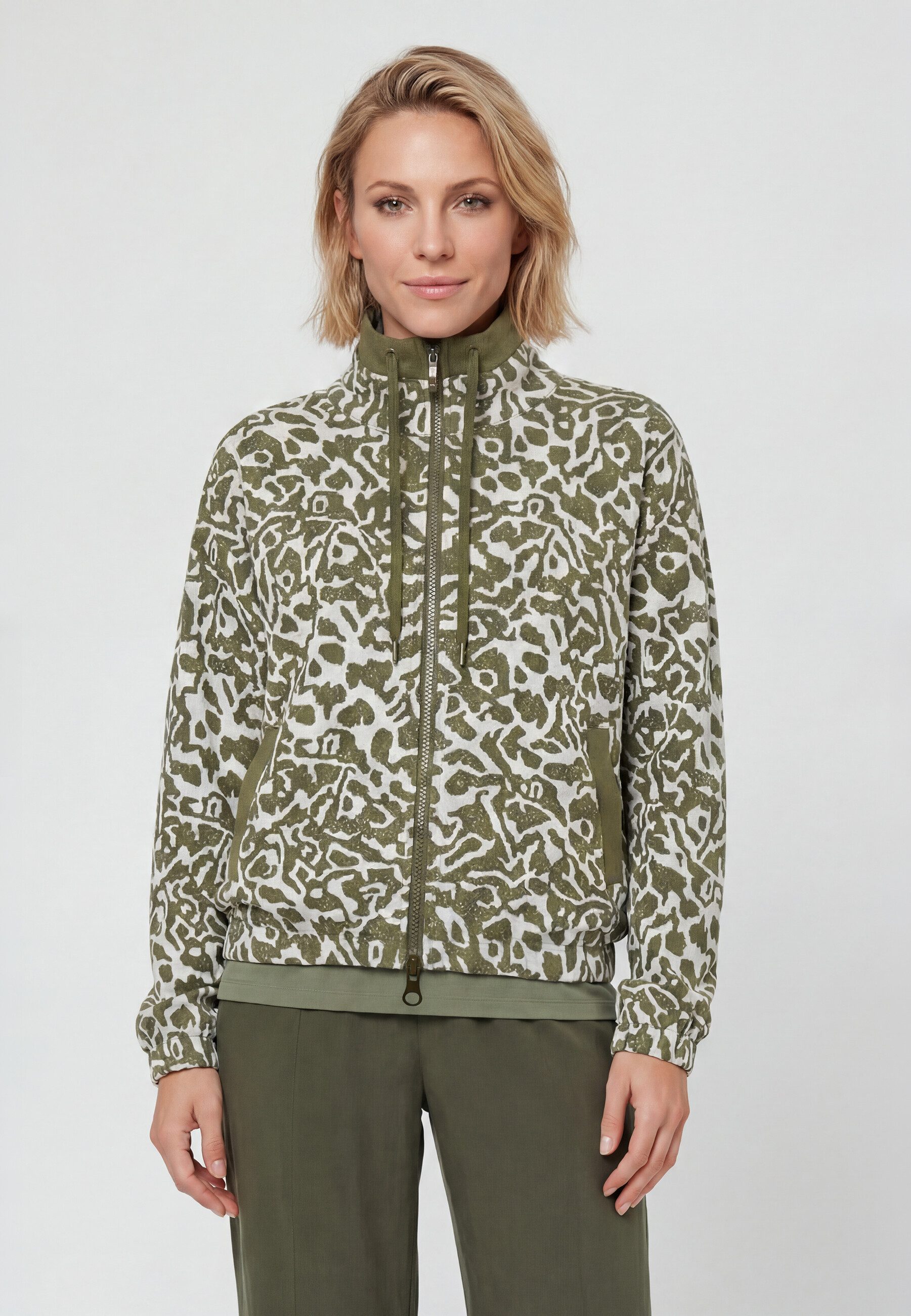 Olsen Sweatjacke Jerseyjacke mit Allover-Dessin und Stehkragen