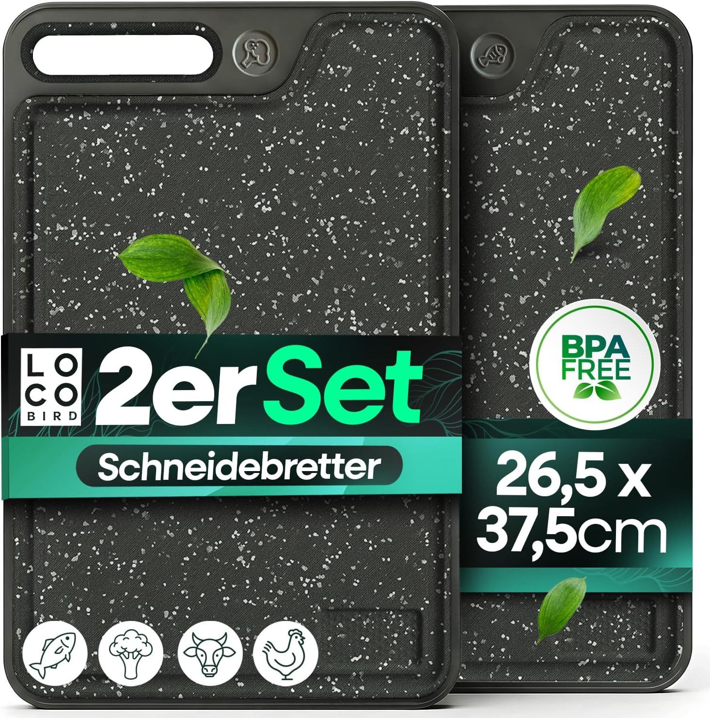 Loco Bird Schneidebrett Kunststoff spülmaschinenfest - 37,5x26,5cm großes Küchenbrett, Kunststoff, (Schneidebrett Plastik), messerschonender chopping board
