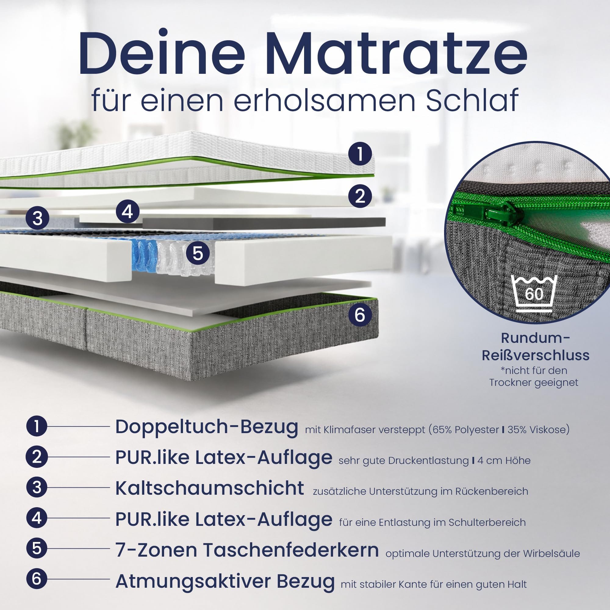 Taschenfederkernmatratze Feel like Latex, Beco, 24 cm hoch, innovative PUR like Latex Auflage, "Sehr gut" getestet