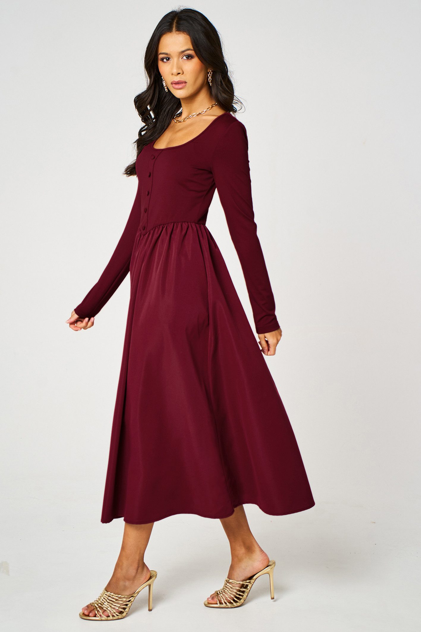 FS Collection Skaterkleid Midikleid Skaterkleid Freizeitkleid Knopfleiste Karree-Ausschnitt (XS (EU:36 / UK:8) · S (EU:38 / UK:10) · M (EU:40 / UK:12) · L (EU:42 / UK:14) · XL (EU:44 / UK:16)