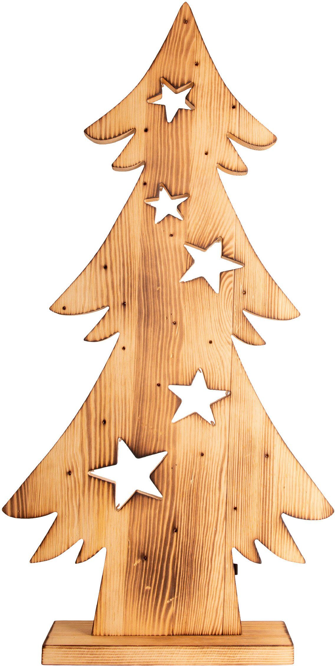 geeignet integriert, Weihnachtsdeko für aussen, LED Timerfunktion fest LED Dekoobjekt LED-Holztannenbaum Außen 70cm, näve Batterie 1,5V, (6on/18off), Ein-/Ausschalter, h: AA Warmweiß,