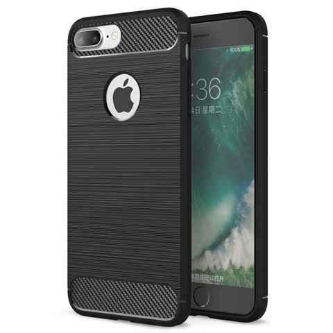 Nalia Smartphone-Hülle Apple iPhone 7 Plus Apple iPhone 8 Plus, Carbon-Look Silikon Hülle / Matt-Schwarz / Anti-Fingerabdruck / Rutschfest Stoßfest Kratzfest / Karbon-Optik Schutzhülle / Slim Cover Soft Case Etui Handy-Tasche Backcover / Handy-Schale Backcase Handycover Handycase