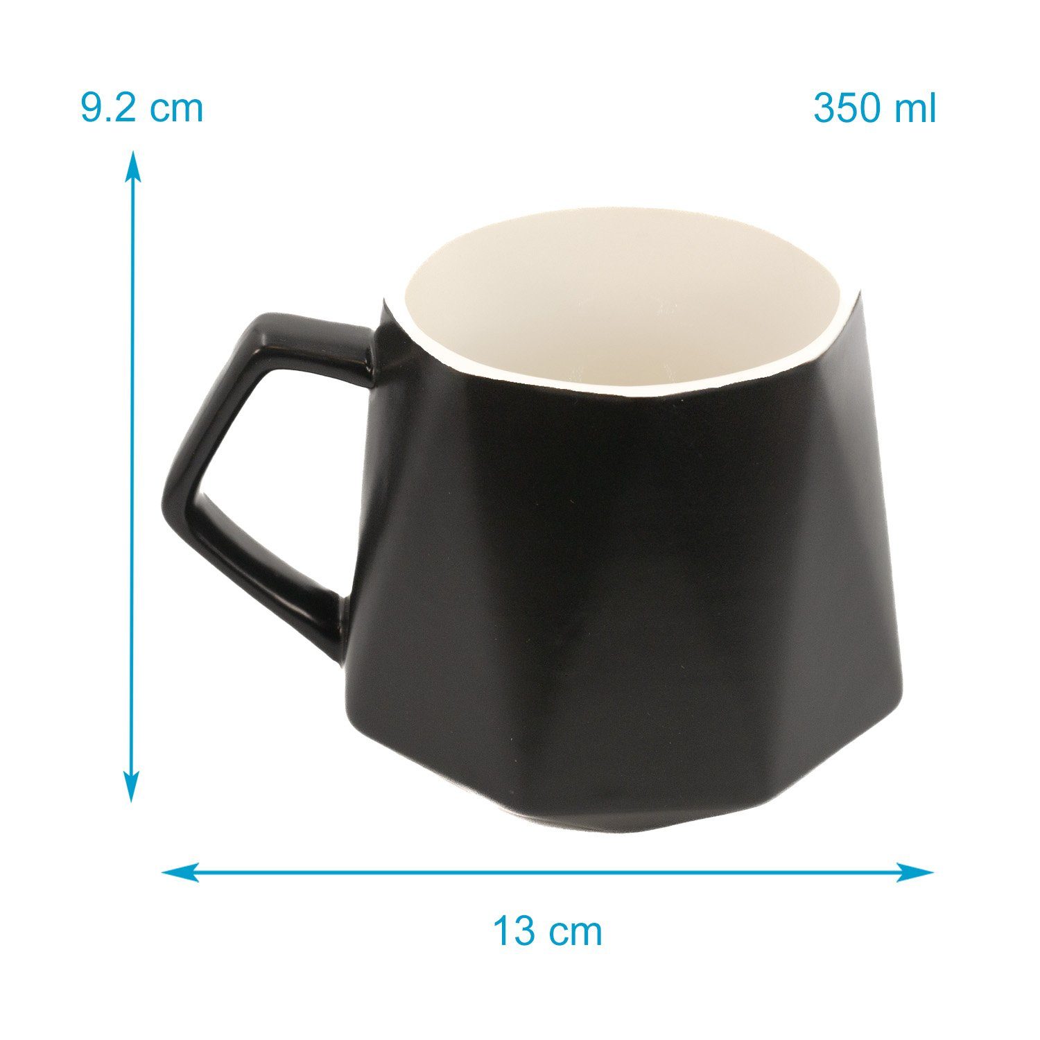 Intirilife Tasse, mit Tasse 350 Feinschliff Kaffee ml in in Optik Schwarz Keramik