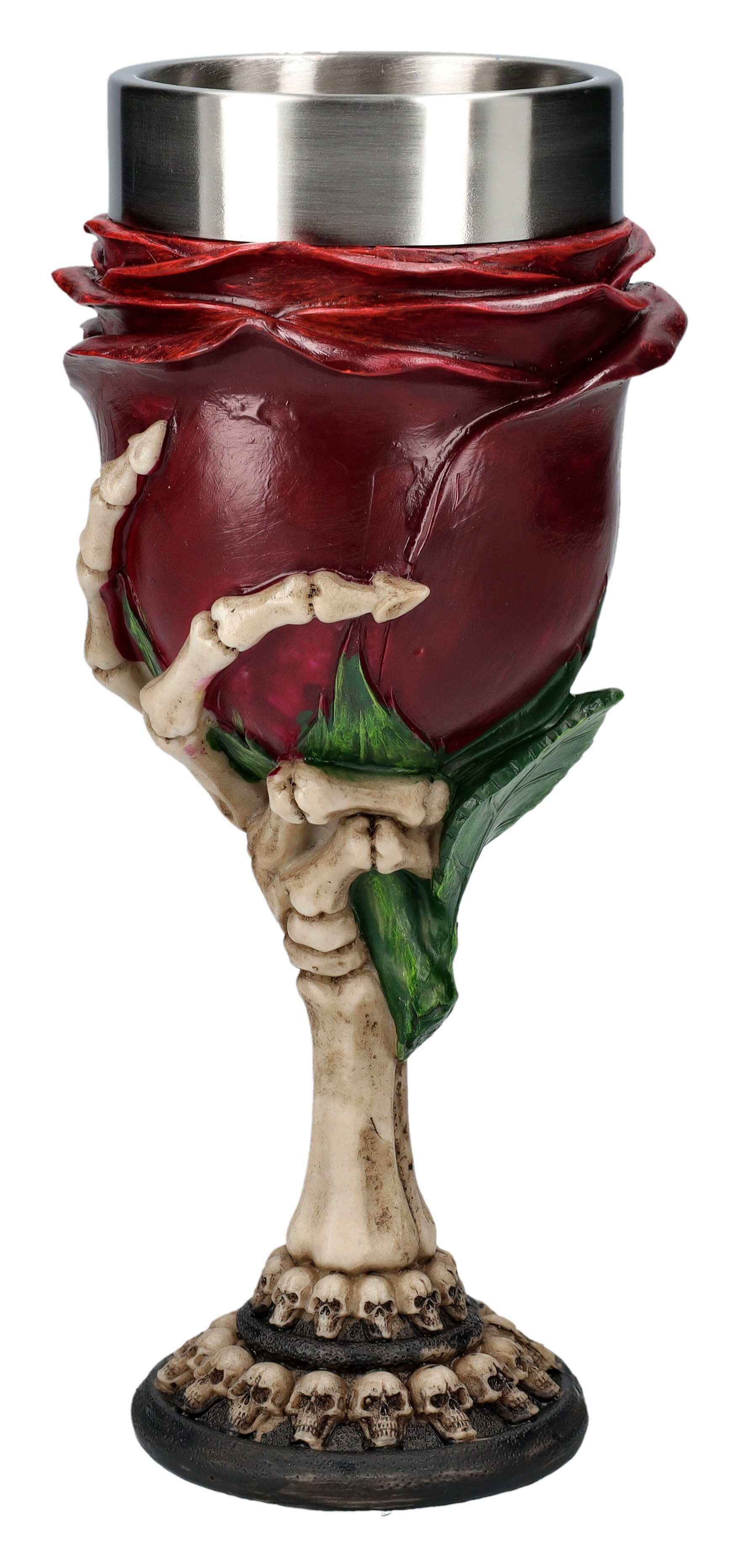 Figuren Shop GmbH Becher Kelch Skeletthand - Rose of the Occasion - Gothic Dekoration Weinkelch, Kunststein (Polyresin), Edelstahl