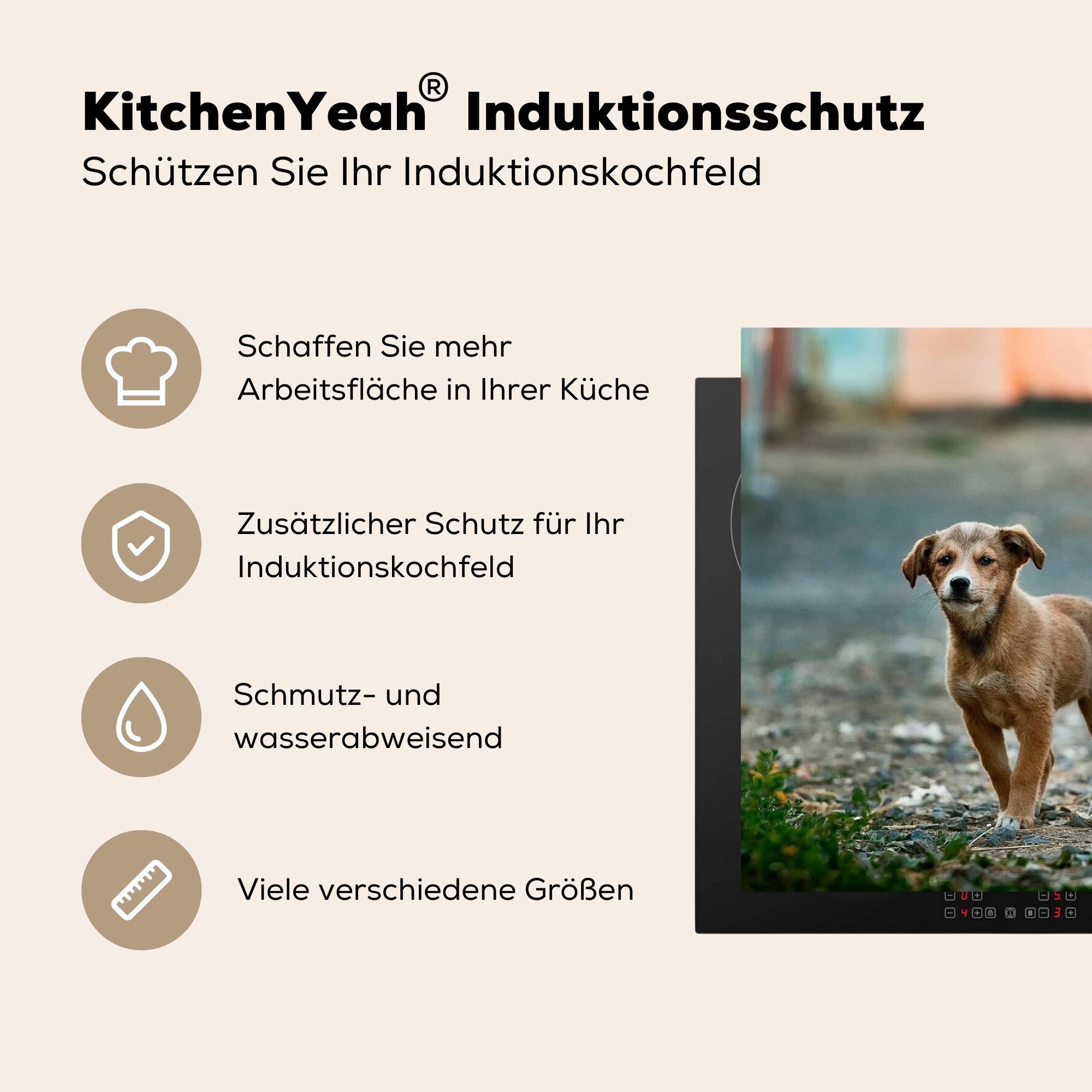 MuchoWow Herdblende-/Abdeckplatte Hunde - Ceranfeldabdeckung Welpe tlg), cm, (1 - Vinyl, Induktionsmatte küche, Auswärts, 85x52 für die