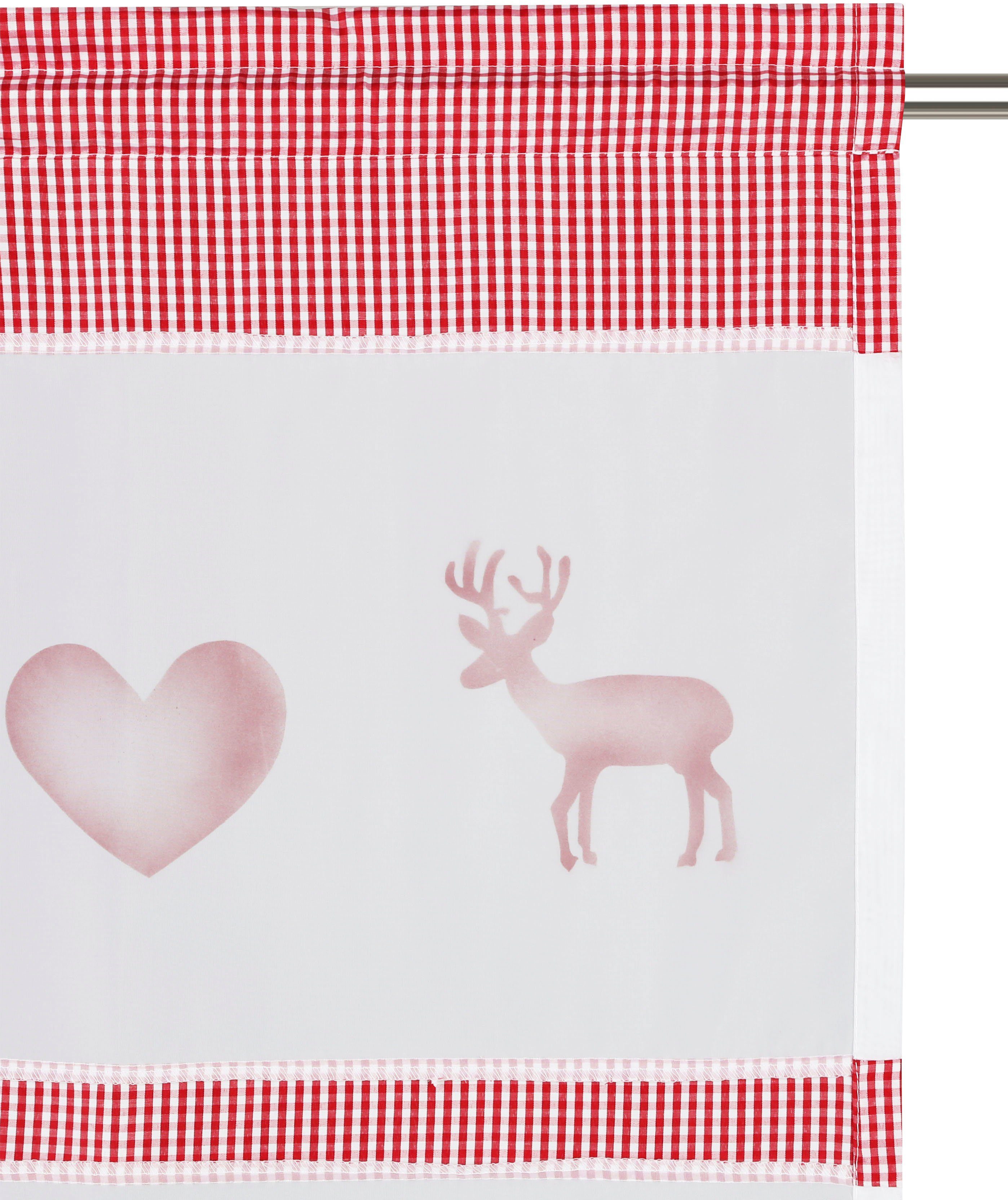 Gardine Elk, my (1 Inkl. Stangendurchzug home, Raffhalter Gardine Weihnachtliche halbtransparent, red die St)