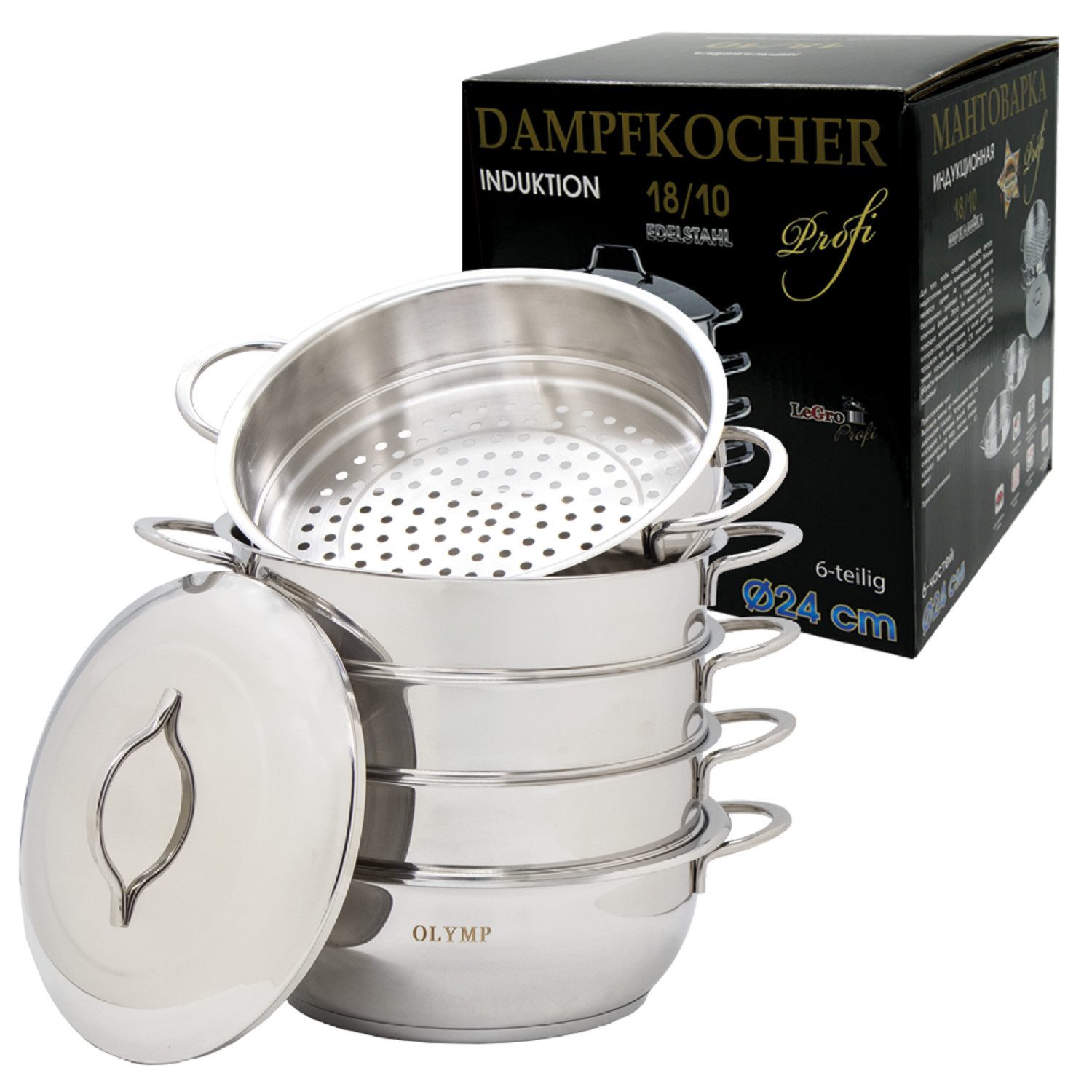 Olymp Handels GmbH Dampfgartopf Mantowarka Dampfkocher 24 cm 6 Tlg Dampfgarer Edelstahl Induktion – Bild 2 von 2