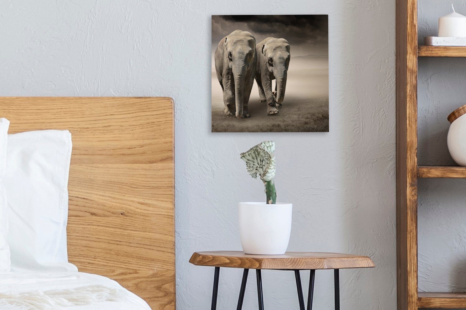 Leinwand Ehepaar (1 Schlafzimmer für St), - Leinwandbild OneMillionCanvasses® Berg, Elefant - Bilder Wohnzimmer