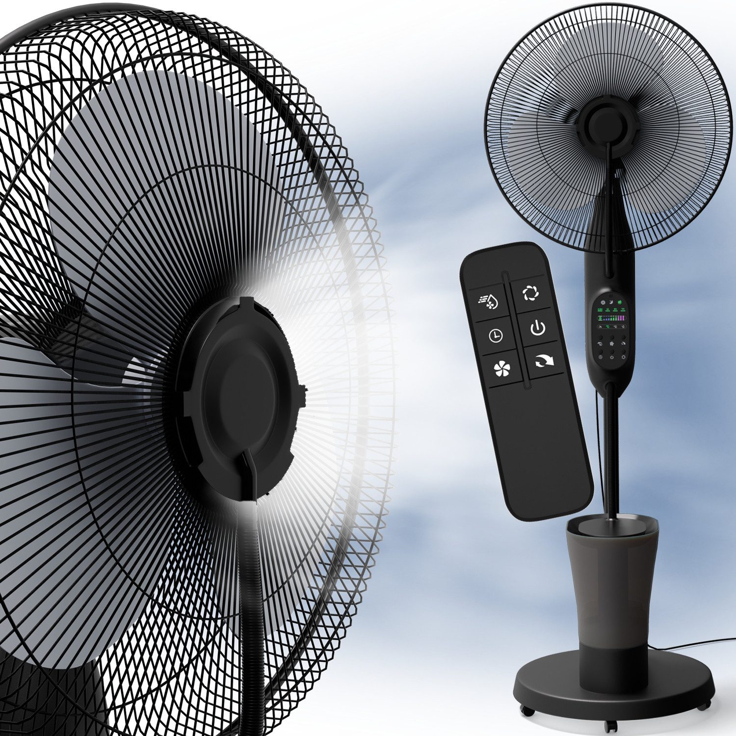 Standventilator Ventilator mit sanfter Luftbefeuchtung, Timerfunktion, Bodenrollen