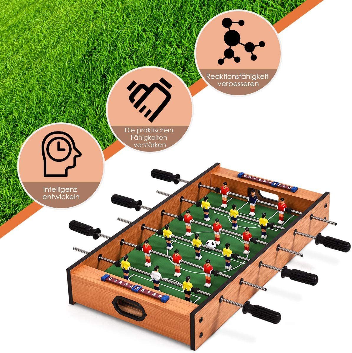 COSTWAY Mini-Tischkicker Spieltisch, 2 in 1, aus Holz, inkl Bälle