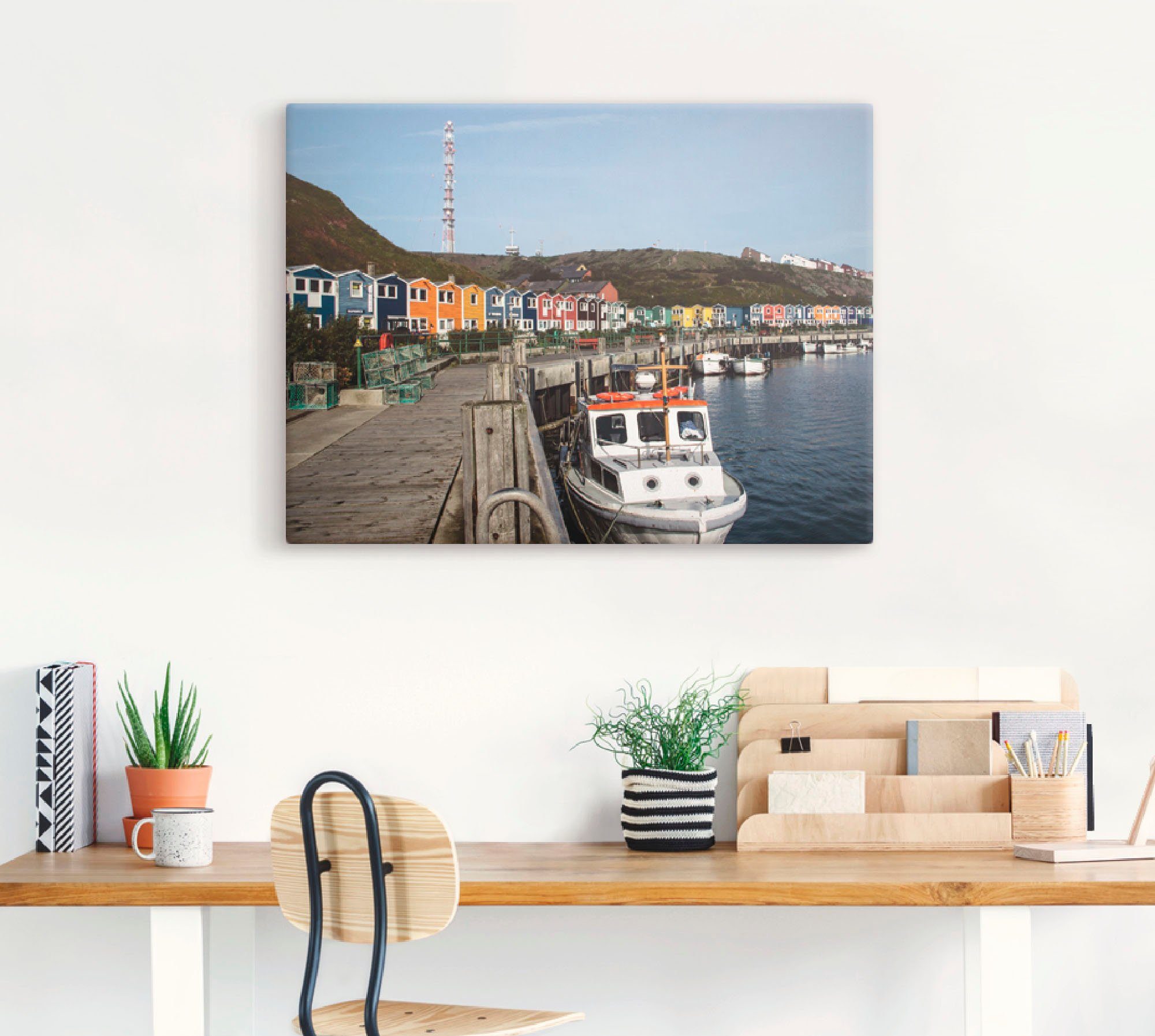 Artland Leinwandbild Der Hafen von Helgoland, Boote & Schiffe (1 St), auf Holzrahmen gespannt
