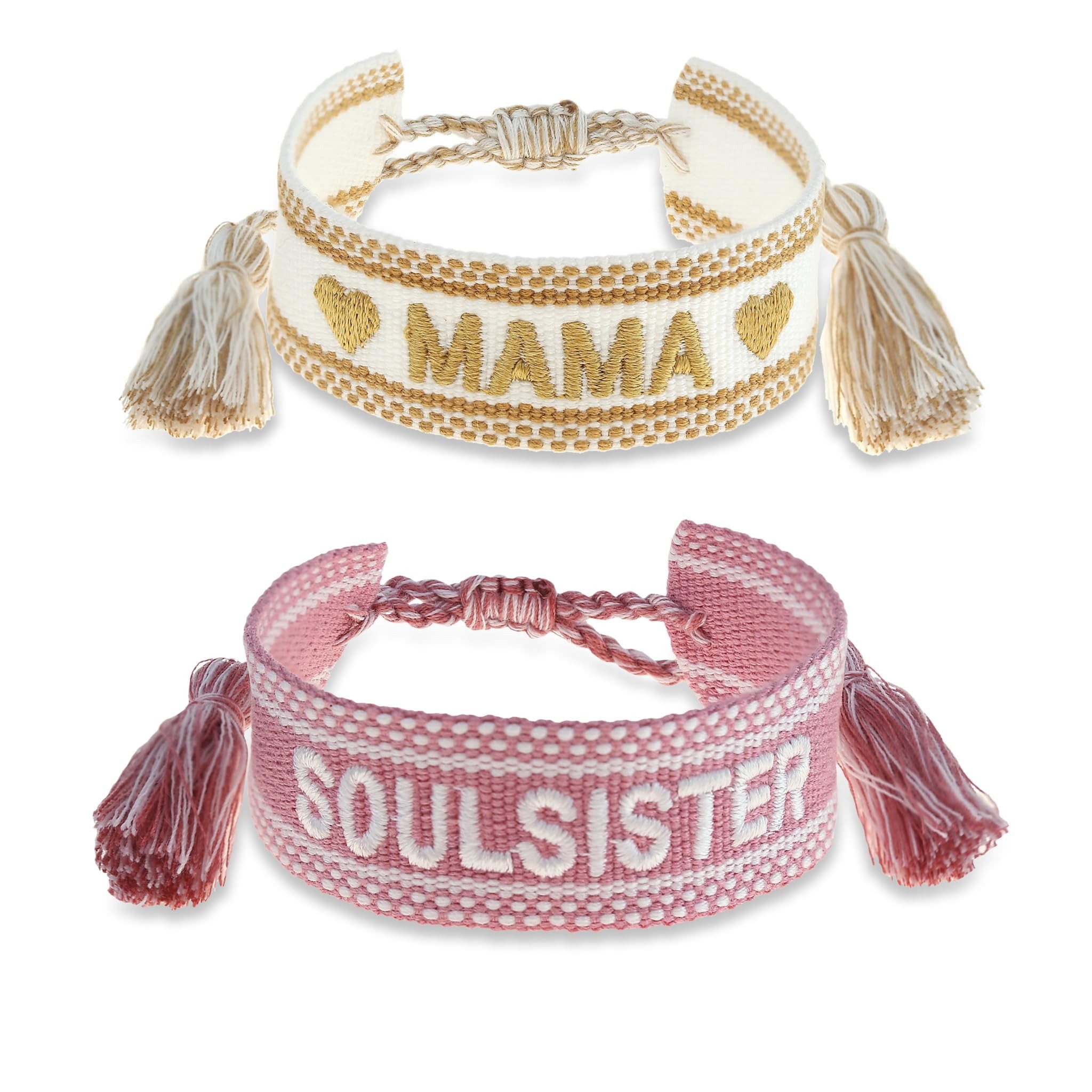 Made by Nami Armband Gewebt Damen mit Schriftzug in verschiedenen Varianten Glücksbringer, Freundschaftsarmband Geschenke für Frauen Geschenke für Mama