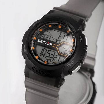 Sector Digitaluhr Sector Herren Armbanduhr Digital, Herren Armbanduhr rund, extra groß (ca. 46mm), PURarmband schwarz, Cas