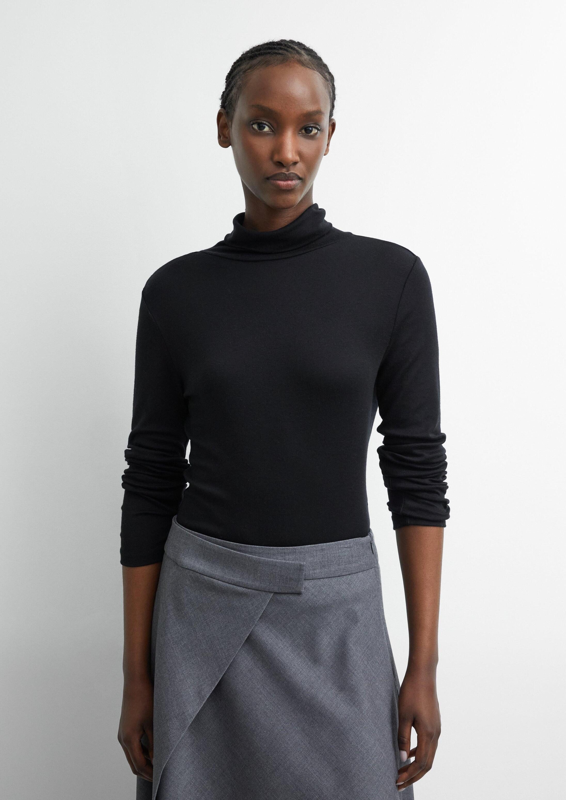 comma Langarmshirt T-Shirt Feiner Rollkragenpullover aus Viskosemix