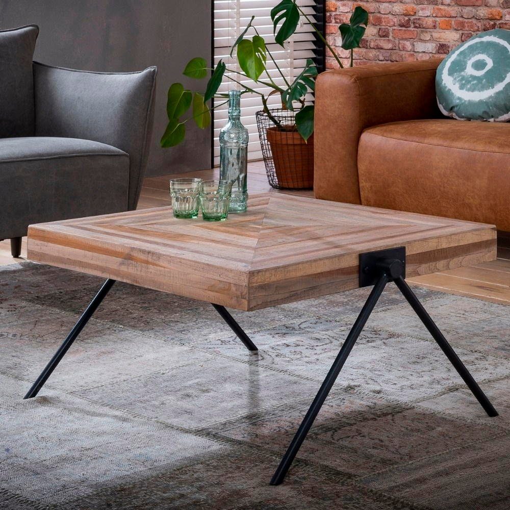 Schwarz-matt Natur-dunkel Sagara Möbel und in RINGO-Living Beistelltisch Couchtisch Massivholz 800mm,