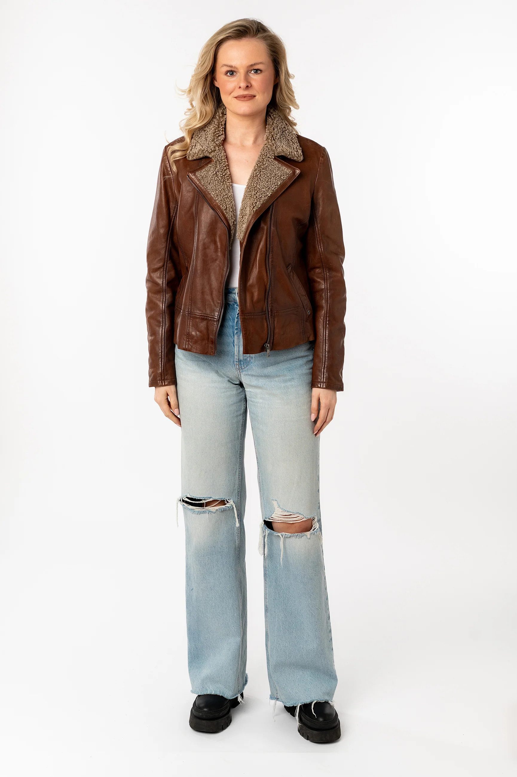 Mauritius Lederjacke MWElora - Echtlederjacke mit Felleinsatz
