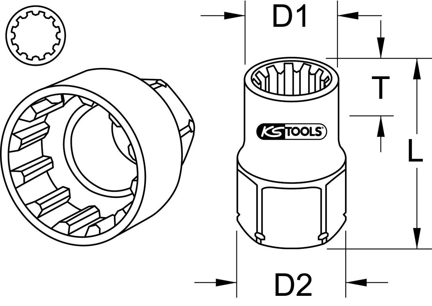 Thumbnail - KS Tools Stecknuss 19mm TRIPLEplus Durchgangs-Stecknuss, 14mm