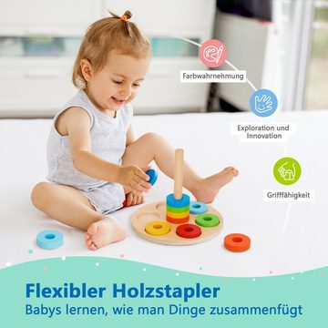 OOOK Lernspielzeug 7 in 1 pädagogisches Holzspielzeug Set (Multifunktionelles Spielzeug-Set, 60-St., Montessori-Spielzeug für die Früherziehung), klopfbank Stapelspiel Bausteine Steckpuzzle ab 12 Monaten