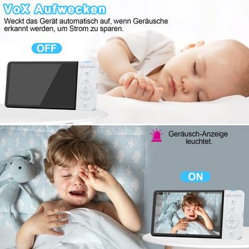 Avisto Babyphone Video-Babyphone Babyphone mit Kamera, Video Baby Monitor, Smart VOX-Modus, 2-facher Zoom per Fernbedienung, Extra Großer 5-Zoll-LCD-Bildschirm, Schlaflieder, Zwei-Wege-Audio, Gegensprechfunktion, Infrarot-Nachtsicht, Temperaturanzeige