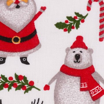 SCHÖNER LEBEN. Stoff Weihnachtsstoff BW Natale Weihnachtsmann Schneemann Tiere weiß 1,40m, allergikergeeignet