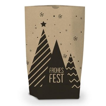 itenga Geschenkpapier 24x itenga Geschenktüte Frohes Fest 17x26cm braun schwarz mit Klammern