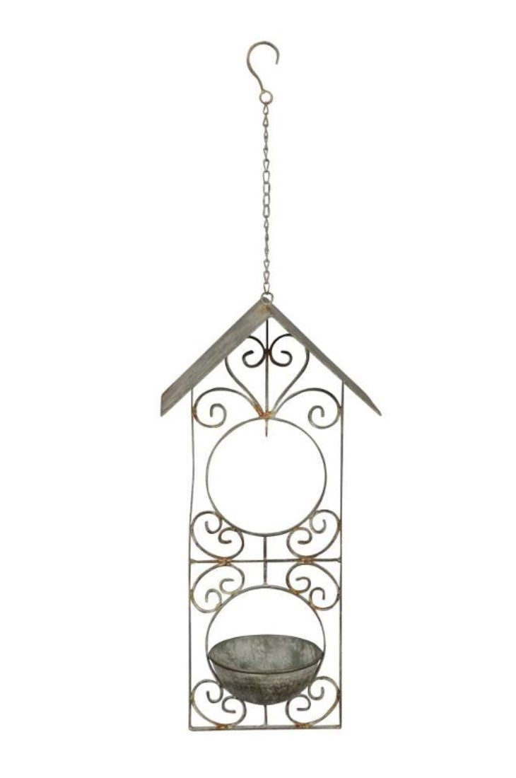 Vogeltränke Vogelbad mit Futterstadion 25x14cm H52cm Vogelhaus Metall grau-grün