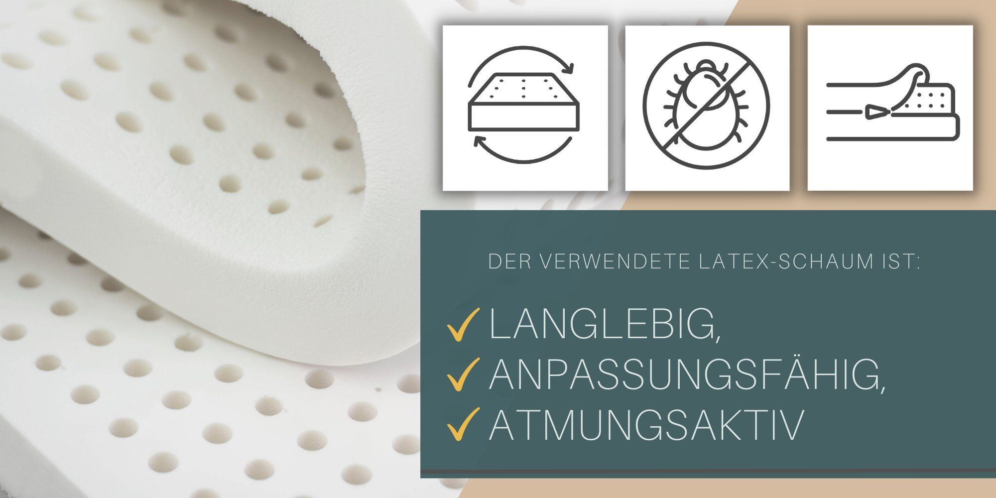 Möbel-Gerner, Topper Latex H2 Matratzentopper Matratzenauflage Matratzenschoner Unterbett, 5 cm hoch, sehr hygienisch, wendbar, abnehmbarer Bezug (40 °C waschbar)